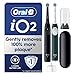 Oral-B iO2 Duo Electric Toothbrushes, 2 Gentle Care Toothbrush Heads, 1 Travel Case, 1 Travel Refill Holder, Toothbrush for Adults (Night Black and Forest Green), Designed by Braun, 2 Pin UK Plug