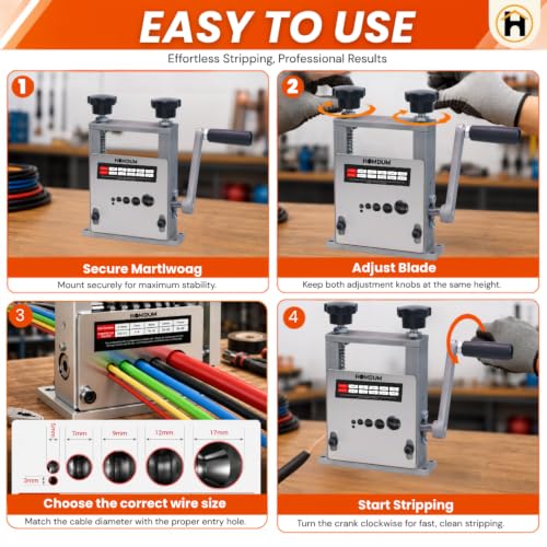 Image of Homdum 6-in-1 Manual Wire Stripper Machine, Drill-Operated & Hand Crank Cable Stripping Tool, Adjustable Wire Peeling Machine for 3-17mm Copper & Aluminum Wires