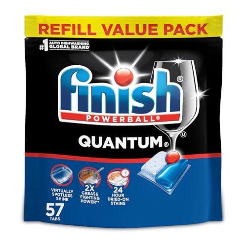 Finish Quantum Dishwasher Pods, No Pre-Rinse Dishwasher Detergent Soap Removes 24HR Dried-On Stain and Grease, Leaving a Virtually Spotless Shine, 57 Count
