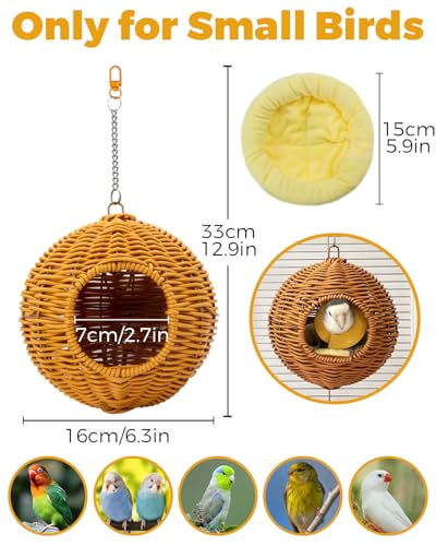 Image of Chewproof Steel Frame Bird Nest for Cage, Washable Small Bed Hammock | Bird Hideout Lay Eggs Parakeet Nest Sleep Rest, Parakeet Warm Bed House Hut for Lovebird, Canary, Budgie, with Cushion