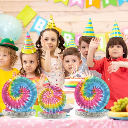 Image of Qyeahkj 25 Guests Tie-Dye Party Supplies, Tie-Dye Party Plates Napkins Forks Set for Tie-Dye Birthday Party Decorations Boys Tie-Dye Birthday Party Supplies Favors (QY0103)