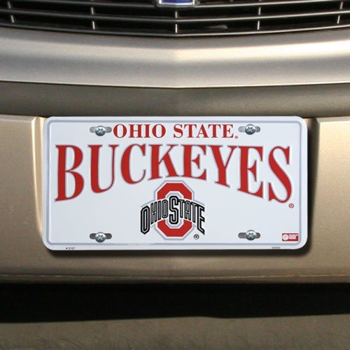 Ohio State Buckeyes White Metal License Plate