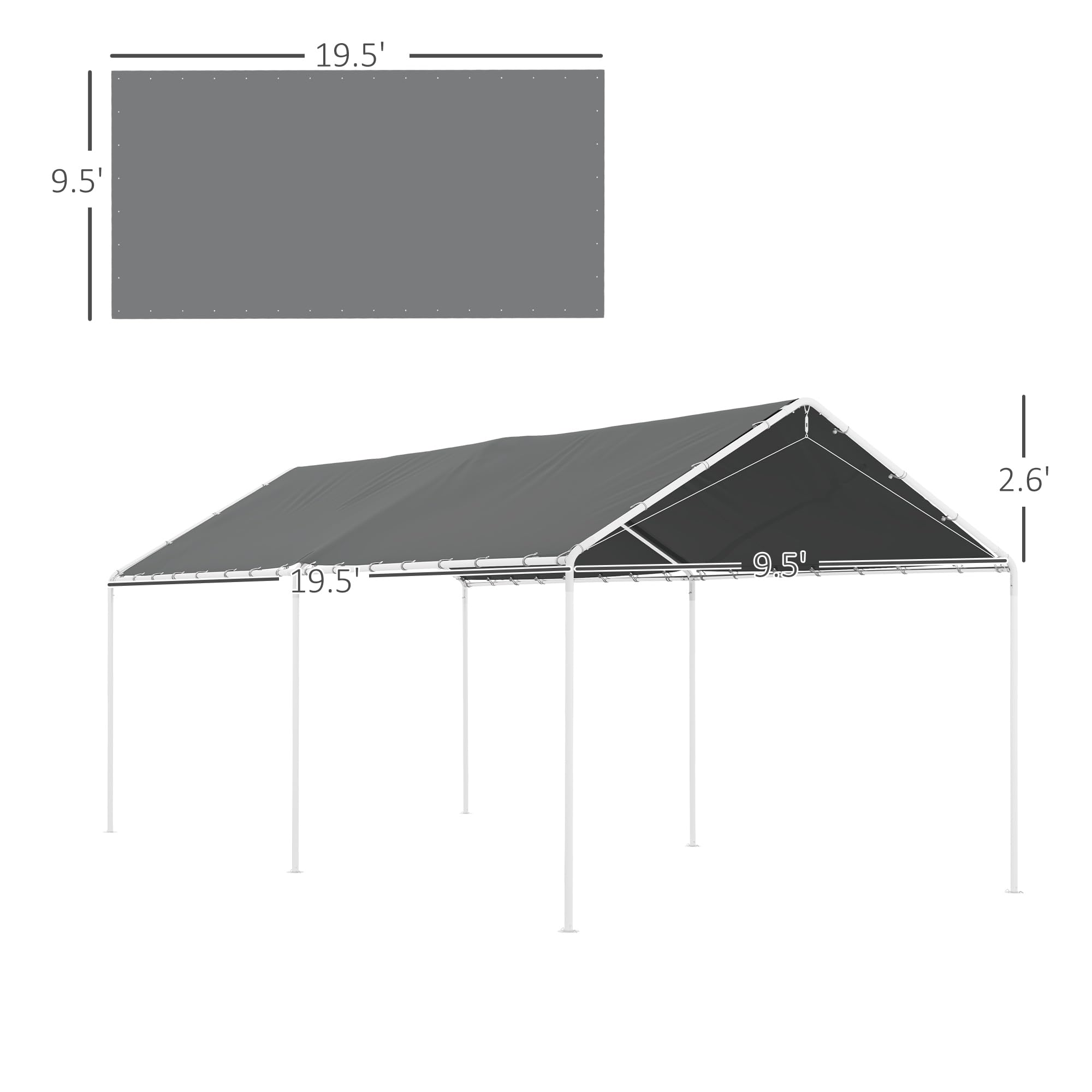 Outsunny Toile de Remplacement pour carport 3 x 6 m, bâche pour abri de Voiture avec 48 élastiques à Boules (Housse Uniquement, Cadre Non Inclus) Gris foncé