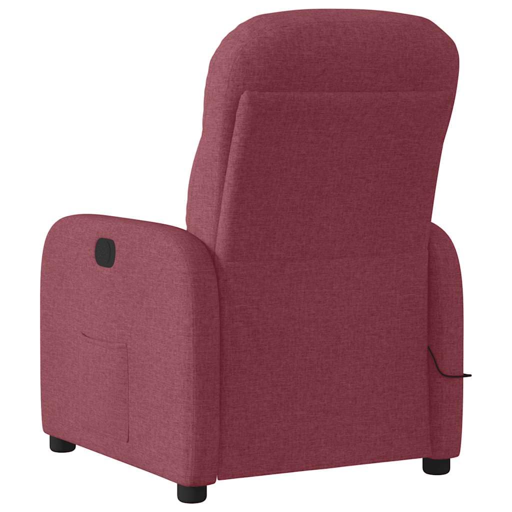 Poltrona massaggiante in tessuto vinaccia, poltrona relax con funzione sdraio, massaggio a 6 punti, porta USB, tasca laterale, comoda poltrona per soggiorno e camera da letto, portata 110 kg