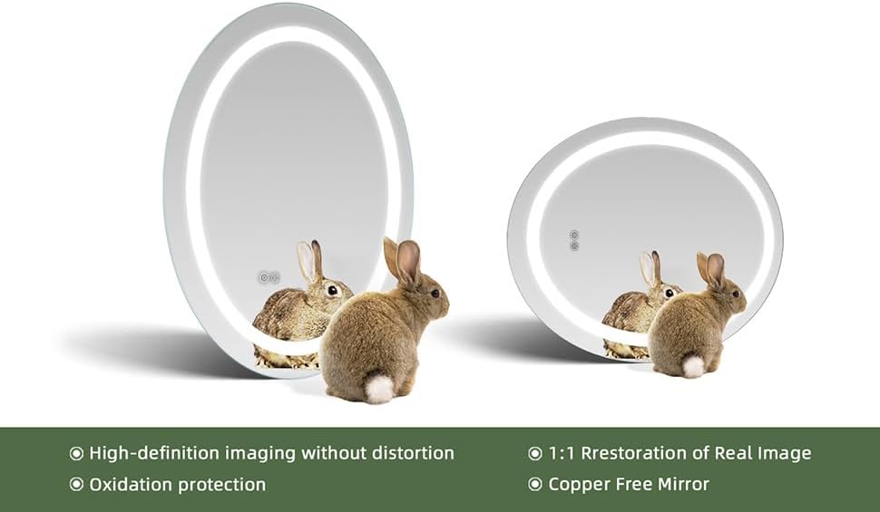 Miniatura 6 de Homebay Espejo de tocador LED de baño de 28 x 36 pulgadas, frontal regulable + luz blackit, espejo de maquillaje ovalado antiempañante, 3 colores