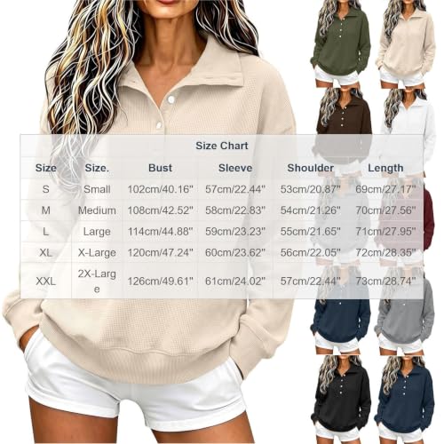 XINGJIAARTS Waffle Knit Tops For Women Button Up Long Sleeve Sweatshirt Casual Y2k Collared Pullover Streetwear Fall Outfits Army Green XX-Large (xx_l) - image 4