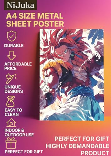 Image of NIJUKA Anime Printed A4 Size Metal sheet Poster For Home And Room Decoration | For Anime Art Fans Boys And Girls (Gojeta SS4 Power Up Look)