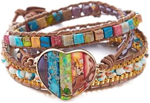 Pulsera de piedras preciosas de corazón natural para curación de 7 chakras, energía de meditación, protección espiritual, equilibrio de salud