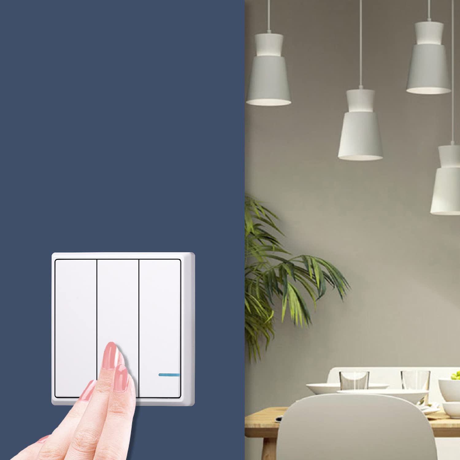 Bezprzewodowy zestaw przełączników, zdalnie sterowany nadajnik przyciskowy Łatwa instalacja do lampy domowej E26 E27 (przełącznik 2-gniazdowy i 6-odbiornik)