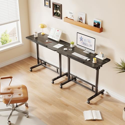 Image of Laptop Table Mobile Adjustable Height Portable Desk Notebook Swivel PC Computer Rolling Desk with Wheels, Laptop Stand for Couch Bedside Hospital Bed Table (Black Table)