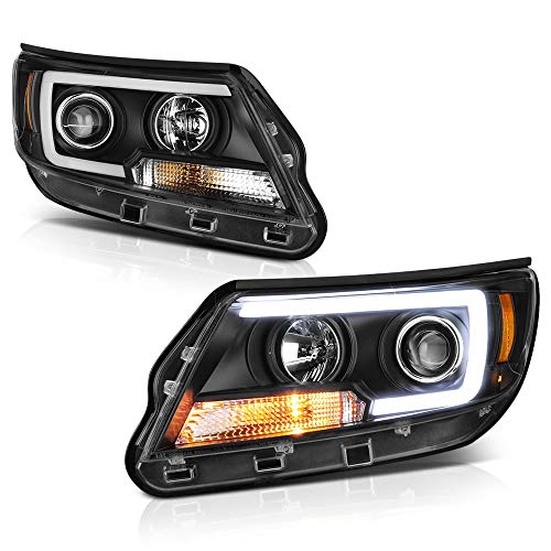 [For 2015-2022 Chevy Colorado Pickup Truck] OLED Neon Tube LED Bar Strip Black Projector Headlight Headlamp Assembly, Driver & Passenger Side