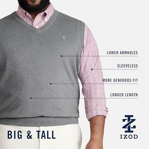 Image of Izod Men's Big and Tall Premium Essentials Solid V-Neck 12 Gauge Vest Pullover