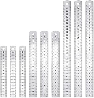 STCRERAG Stainless Steel Ruler Set Metal Rulers 9 pcs with 6/8/12inch Precision Rule Kit Double Side Metric and Imperial Precision Straight Edge,Measuring Tool for Engineering,Teaching