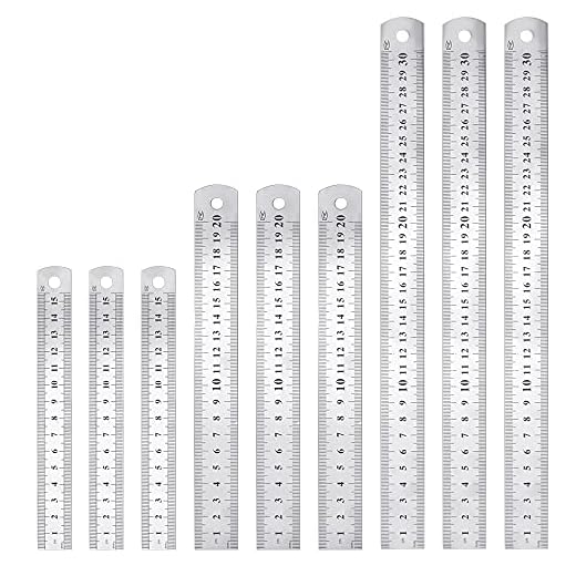 STCRERAG 9 PCS Reglas de Acero Inoxidable Regla de Borde Recto Regla Metálica con Tabla de Conversión Doble Regla Lateral para Medir Estudio de la Oficina (15/20/30cm)