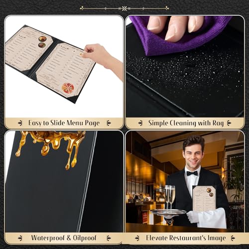 Image of Restaurant Menu Covers Holders 8.5 X 11, 5 Pack 2 View Synthetic Leather Menu Holder Covers Book Style with Angled Corners Black for Wine List, Certificate Organizer Diploma Holder (2 Page)