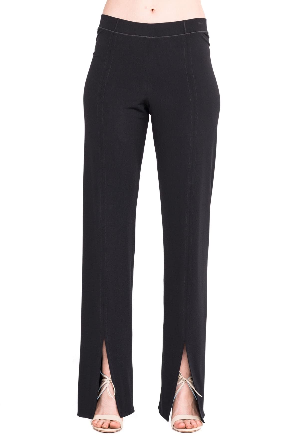 Front Slit Double Layered Long Pants-Black