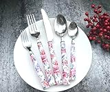 Elegant Peony Flower 20-Piece Stainless Steel Flatware Set – Durable, Modern Cutlery set, Service for 4 People, Perfect for Home, Weddings, Parties, and Everyday Use (Plastic Handle, Dishwasher Safe)