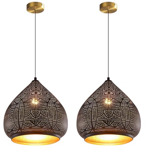 Image of 2-Pack Moroccan Pendant Light Fixture Vintage Black Hanging Lamp