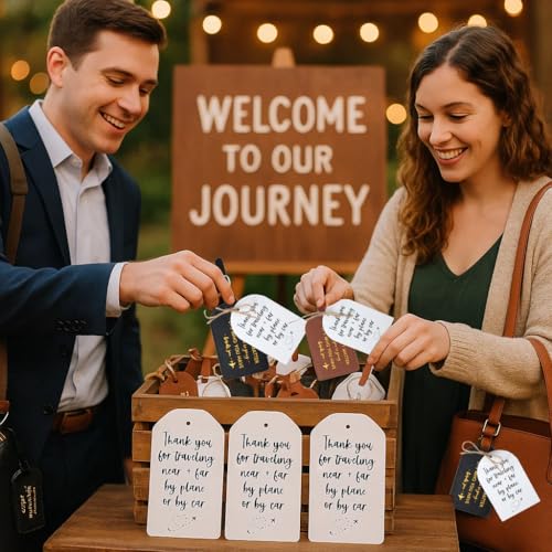24 Pcs Wedding Luggage Tags with Thank You Tags, It's Who You Have Beside You, Wedding Guest Favor Tag, Bridal Shower Gifts, Travel Accessories for Suitcase or Bag (White+Black+Brown)4