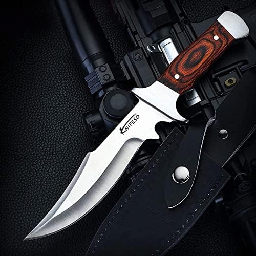 Fixed Blade Knives with Sheath large Hunting Knife Full Tang Bushcraft Knives Skinning Knife Deer Hunting Knives, Big Camping Outdoor (b-red)
