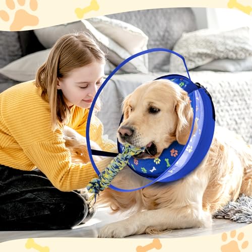 Image of Dog Cone Collar with Enhanced Anti-Licking, Inflatable Dog Cone After Surgery, Adjustable Size with Soft Padding for Small Medium Large Dogs - Blue /M