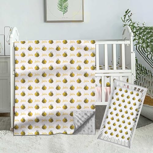 Personalized Crib Bedding Set for Baby Girls, Custom Baby Boys Crib Bedding Set with Name, Bumble Bee Nursery Bedding, 2 Piece Crib Bedding Sets, Name Crib Comforter, Crib Fitted Sheets for Babies
