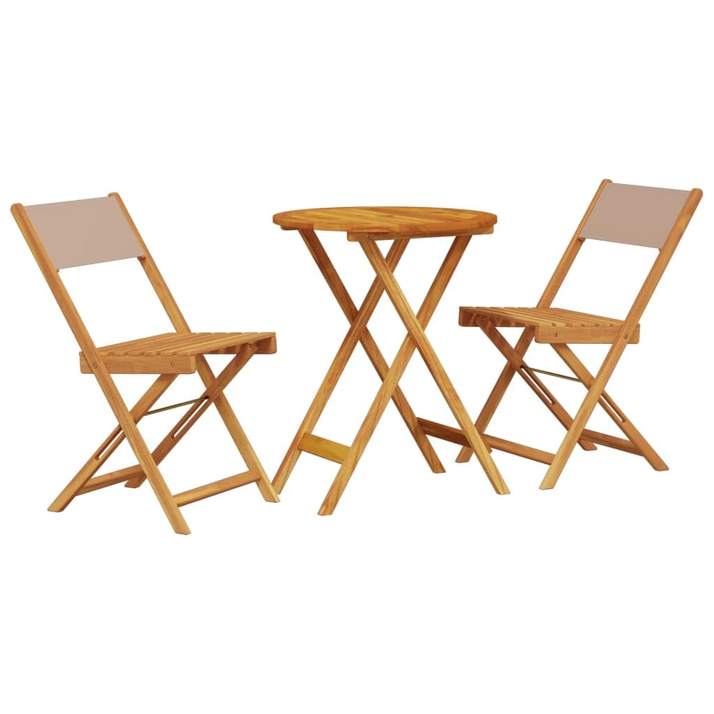 Set Bistro 3 Pezzi Tavolo Rotondo Acacia Massiccio Tortora | Pieghevole Sedie Senza Bracciolo, Schienale Confortevole, Capacità 110 kg, Per Giardino Balcone