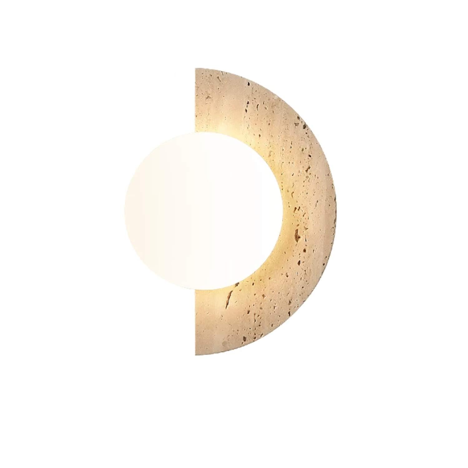 USMJQVZ Yellow Travertine Wall Sconce Half Moon Stone Wall Sconce with Glass Lampshade Mid Century Modern Marble Light Fixture for Kitchen Island Bedroom Living Room Farmhouse