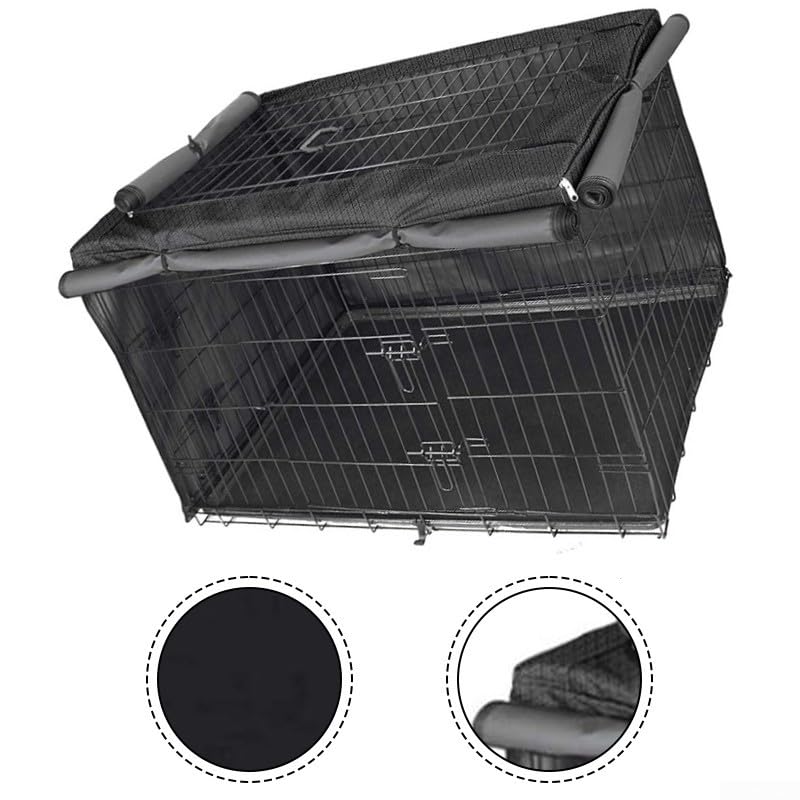 Cubierta antipolvo para jaula de perro, tela Oxford 420D, poliéster negro, cubierta de privacidad para perrera (125 × 77 × 81 cm)