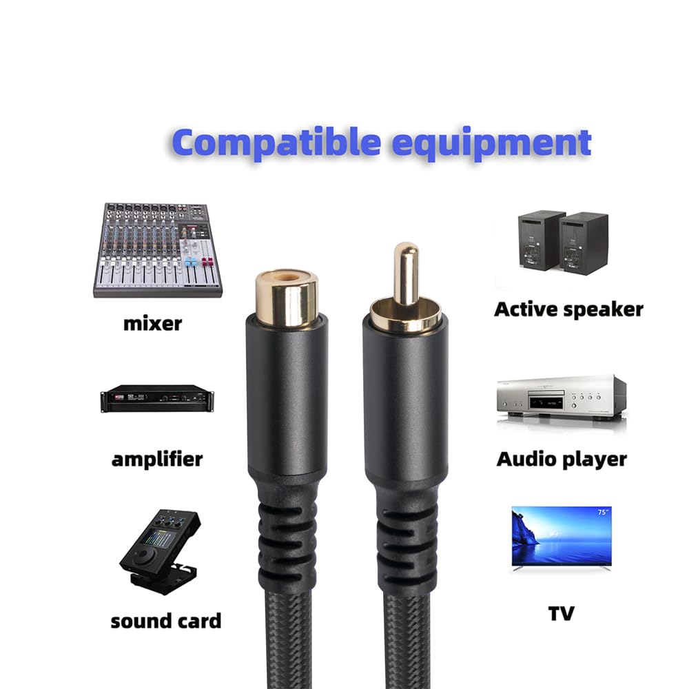 Kabel przedłużający RCA męski na żeński, kabel audio stereo RCA, kabel audio stereo o wysokiej wierności, pozłacany drut miedziany, nylonowy splot do wzmacniacza, HDTV odtwarzacza DVD, skrzynki