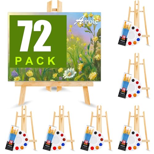 Image of AROIC 72 PCS Professional Painting Set with Easels, 6 PCS Wood Easels,6 Packs of 60 Brushes with Nylon Brush Head and 6 pcs Palettes, Painting Supplies kit for Kids & Adults to Paint Party.