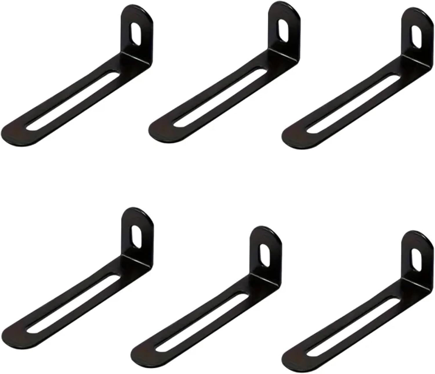 L Brackets 6/12pcs with Long Hole Corner Codes, Adjustable Angles, Suitable for Fixing Furniture, Tables, Chairs, Etc(Black-6pcs)