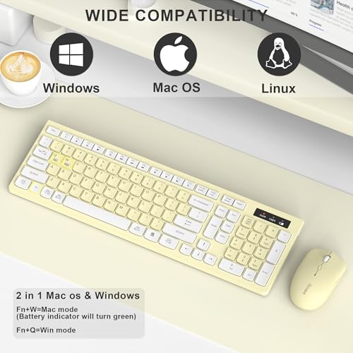 Image of Wireless Keyboard and Mouse Combo, Full-Sized Wireless Keyboard and Adjustable DPI Mouse, 2.4GHz USB Receiver, Keyboard and Mouse for PC, Windows, Desktop, Laptop (Canary Yellow)