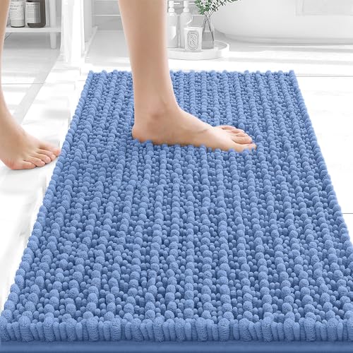 Image of OLANLY Bathroom Rug Mat 24x16, Thick Soft and Absorbent Chenille Bath Mat, Non-Slip Rubber Backing, Machine Washable Quick Dry Bath Rugs for Tub Shower Floor, Home Decor Accessories, Cornflower Blue