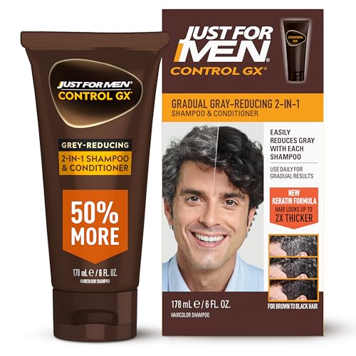 Just for Men Control GX Grey Reducing 2-in-1 Shampoo and Conditioner, Gradual Hair Color with...