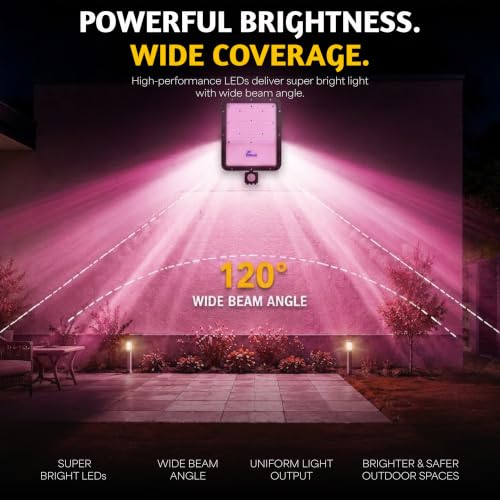 Image of Forus 100W LED Flood Light Pink with Motion Sensor Auto On Off Day Night Mode Waterproof Outdoor Security Light for Garden Parking Garage Factory Warehouse Shop High Bright Floodlight 4Yr Warranty-1Pc