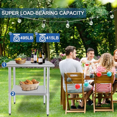 Image of HARDURA Stainless Steel Table 24X36 Inches with Undershelf and Galvanized Legs NSF Heavy Duty Commercial Prep Work Table for Restaurant Kitchen Home and Hotel