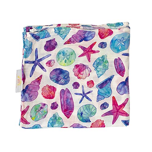 Image of Florida Kid Co. Seashell Baby Swaddle Blanket - 70% Viscose from Bamboo/ 30% Cotton Muslin - Silky Soft, Breathable, Lightweight, Large - 47 in. x 47 in.