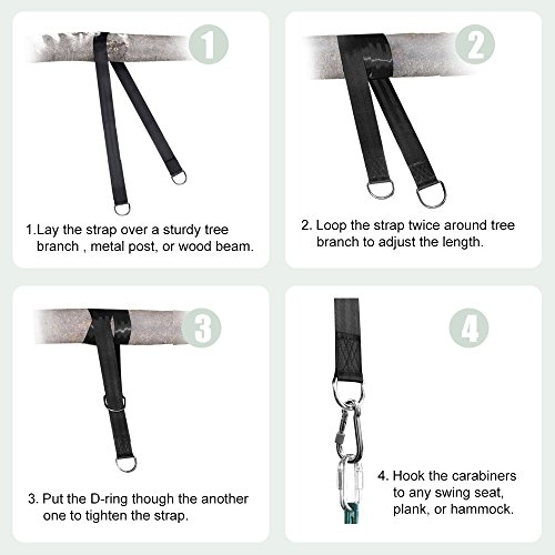 Anti-Broke Tree Swing Hanging Straps Kit Holds 2000 Lbs Heavy Duty 5Ft Extra Long, 2 Pcs Tree Swing Straps Waterproof Straps/ 2 Safer Lock Carabiners/ 1 Bag, For Hammock, Camping, Easy Installation #TOP5
