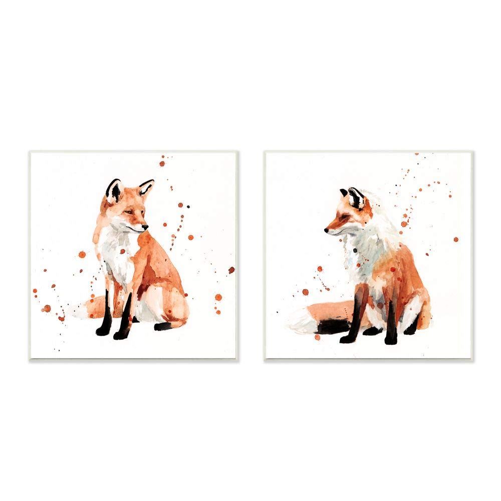 Stupell Industries Sitting Fox Orange Watercolor Animal Paintings, Design by Victoria Borges Art, 2pc, Each 12 x 12, Wall Plaque | Stupell Industries