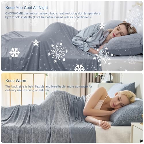 Image of CHOSHOME Cooling Blanket for Hot Sleepers Lightweight Summer Cold Thin Blankets for Sleeping, Hot Flashes Night Sweats, Soft Blanket for Bed, California King 96 inch x 102 inch, Navy Blue