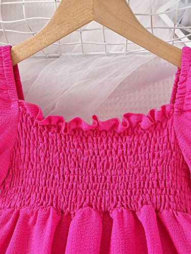 WDIRARA Toddler Girl's Frill Trim Puff Sleeve Square Neck Shirred A Line High Waist Flared Hem Dress3