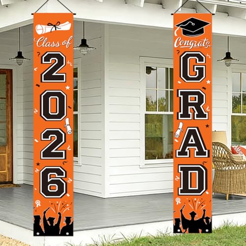 Image of Graduation Decorations 2026, Orange Door Porch Signs, Graduation Banner Class of 2026, Congrats Grad Banner for Door and Porch Graduation Party Supplies