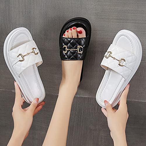 Slippers Women Female Platform Slippers PU Leather Chain Thick sole Shoes Soft Comfortable Sandals Flat With Slides Causal Footwear4