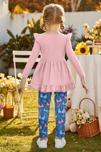 Image of Arshiner Toddler Girl Clothes Ruffle Trim Long Sleeve Pullover Top and Floral Print Leggings Fall Outfits Kids Clothing Sets