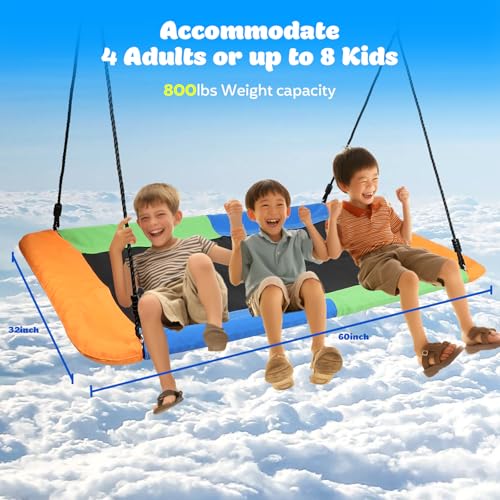 Image of 60 inch Giant 800lbs Rectangular Tree Swing for Kids and Adults,Large Outdoor Tree Swing Waterproof with 2 Hanging Straps
