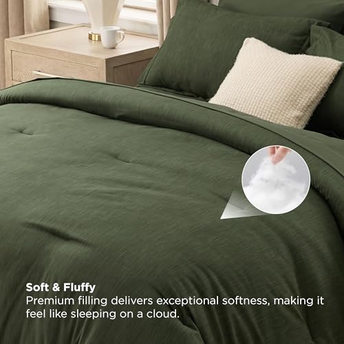 Image of Bedsure Full Comforter Set Dark Green - Bed in a Bag Full Size 7 Pieces, Cationic Dyed Bed Set, Soft Bedding for All Seasons Comforter with Sheets, Pillowcases & Shams