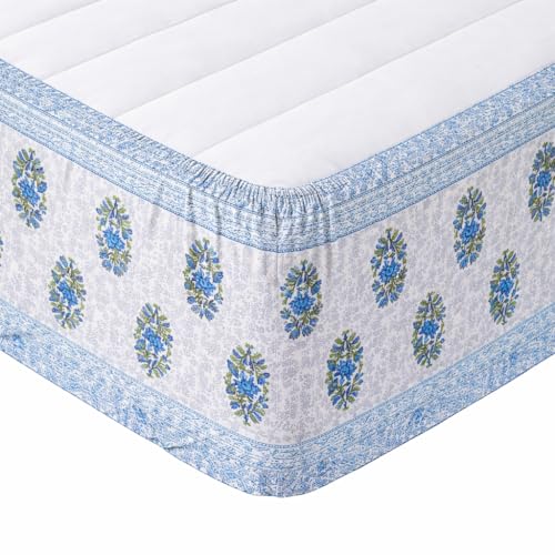 Image of RajasthaniKart Pure Cotton 144 TC Printed Double /Queen Bed Elastic Fitted Bedsheet with 2 Pillow Covers - All Around Elastic | 60 inchx78 inch, Fits Up to 8 inch Mattress | Jaipuri Print, 5260