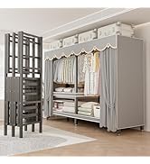 FKKPRVAX Rolling Clothes Rack with Cover 2000LBS Heavy Duty Portable Wardrobe Closet with Hanging...