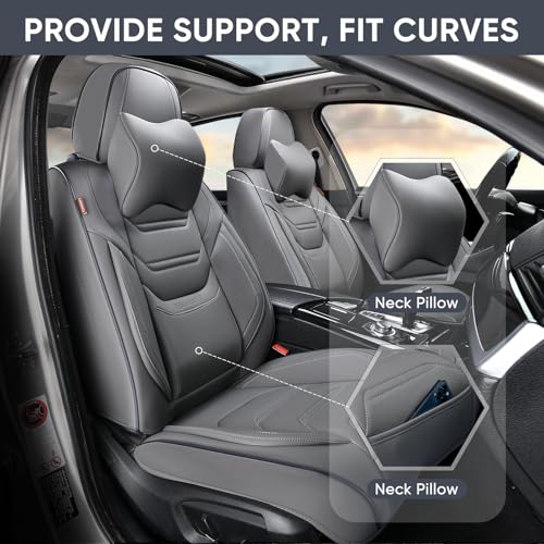Image of TIEHESYT Gray Car Seat Covers Full Set, Breathable Leather Automotive Front and Rear Seat Covers & Headrest for Reduce the Driving Fatigue, Compatible with Most Vehicles, Cars